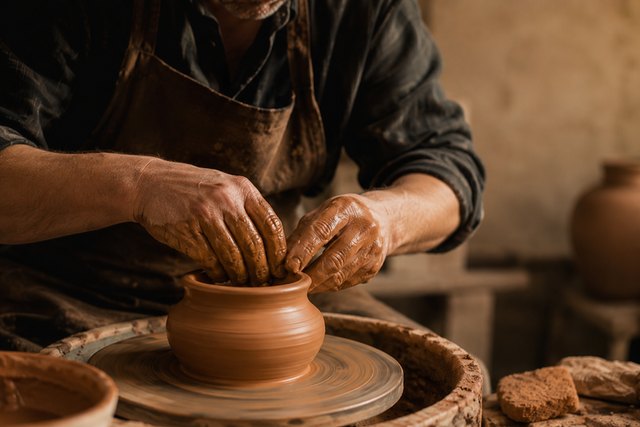An artisan shaping natural clay by hand