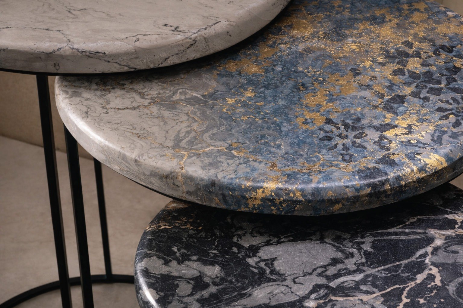 Decorative finishes on sculptural occasional tables